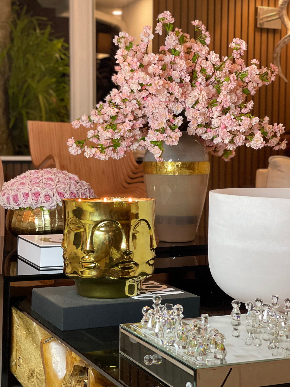 Goddess Vase with Pink Cherry Blossoms