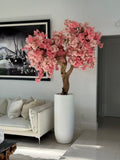 Matte White St. Tropez Planter with Custom Made Pink Cherry Blossom Tree